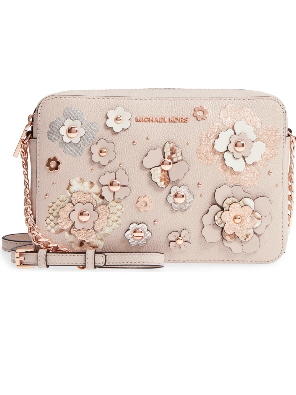 $298 Michael Kors Floral Charms Sparkling Leather Crossbody Bag